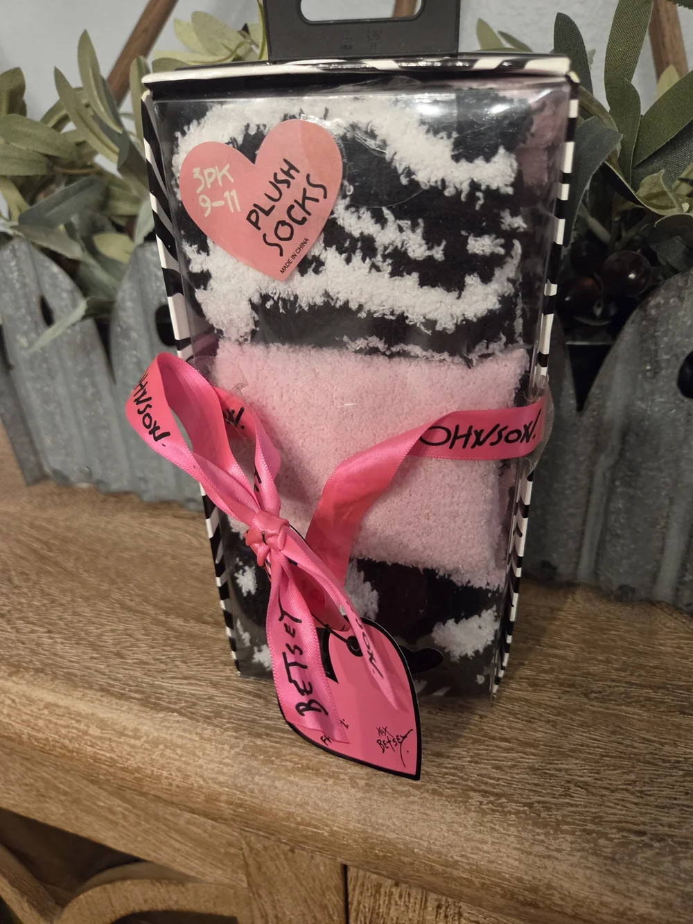 Betsey Johnson Pink & Black Plush Socks 3-Pack